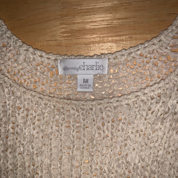 Charming Charlie Cream Light Mesh Boho Top Size M - Picture 4 of 7